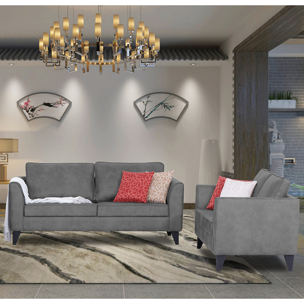 Adorn India Enzo Decent Premium Leatherette Suede 3+2 5 Seater Sofa Set (Grey)