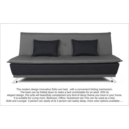 Adorn India Exclusive Two Tone Arden Three Seater Sofa Cum Bed (Light Grey & Black)