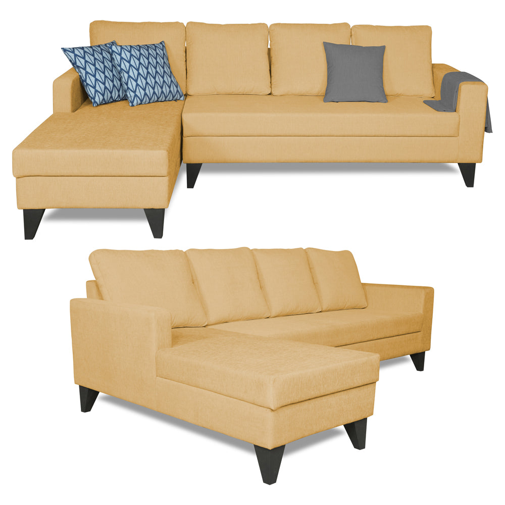 Adorn India Hallton L Shape 5 Seater Sofa Set Plain (Left Hand Side) (Beige)