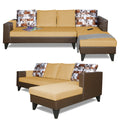 Adorn India Ashley L Shape 6 Seater Sofa Set Leatherette Fabric Digitel Print (Right Hand Side) (Brown & Beige) (3 Year Warranty)