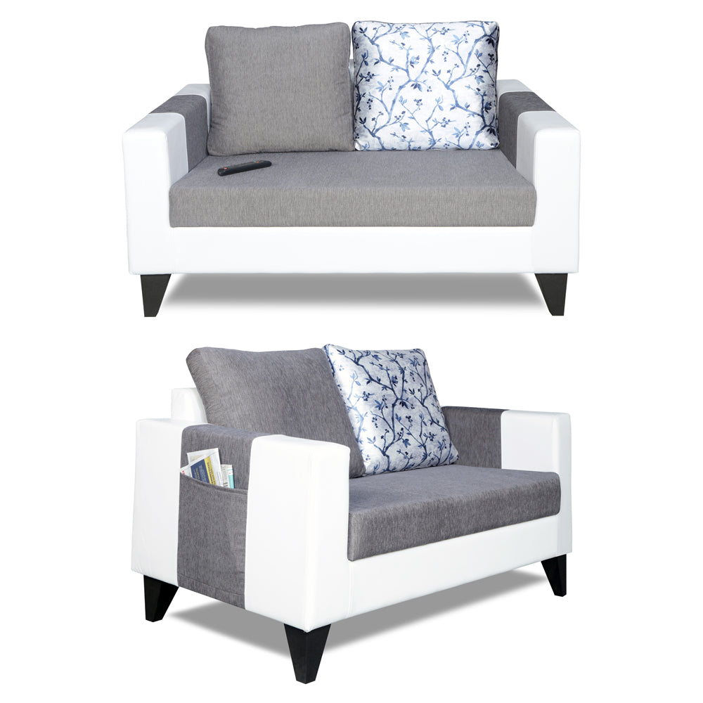 Adorn India Ashley Digitel Print Leatherette Fabric 2 Seater Sofa (Grey & White)