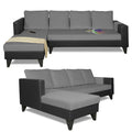 Adorn India Ashley L Shape 6 Seater Sofa Set Leatherette Fabric Plain (Left Hand Side) (Grey & Black) (3 Year Warranty)
