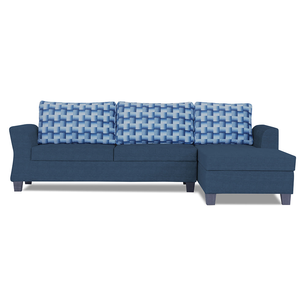 Adorn India Alexia Plus Bricks L Shape 6 Seater Sofa Set (Right Hand Side) (Blue)