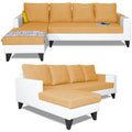 Adorn India Ashley Leatherette Fabric L Shape 6 Seater Sofa Set Plain (Left Hand Side) (Beige & White) (3 Year Warranty)