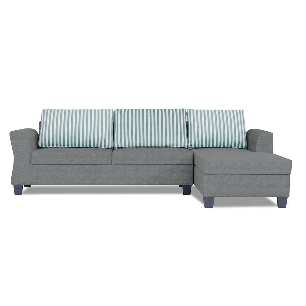Adorn India Alexia Plus L Shape 5 Seater Sofa Set Stripes (Right Hand Side) (Grey)