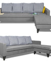 Adorn India Chandler L Shape 5 Seater Sofa Set Stripes (Right Hand Side) (Grey)