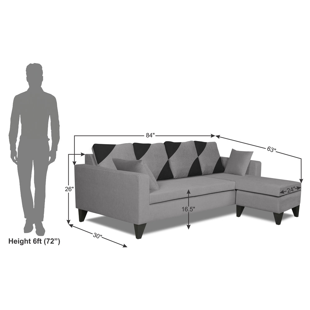 Adorn India Denver L Shape 5 Seater Sofa Set (Right Hand Side) (Grey)
