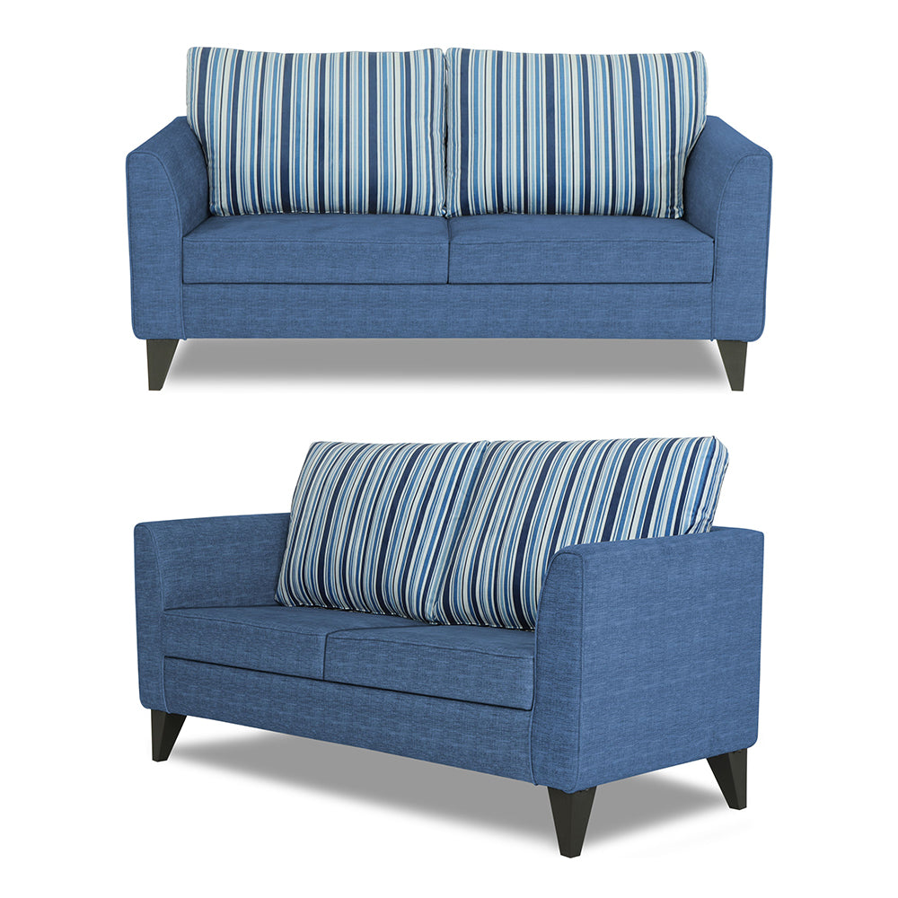 Adorn India Lawson Stripes 3+2+1 6 Seater Sofa Set with Centre Table (Blue)