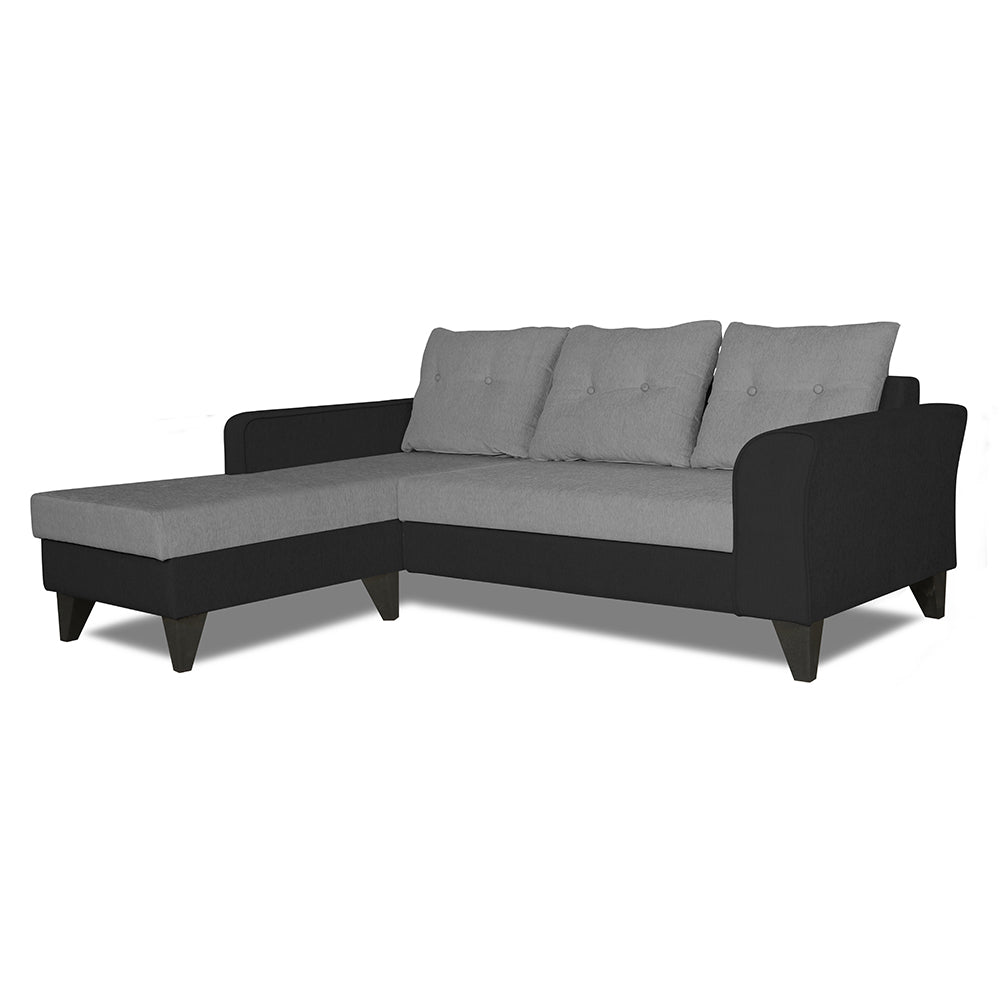 Adorn India Maddox L Shape 4 Seater Sofa Set Tufted Two Tone (Left Hand Side) (Grey & Black)