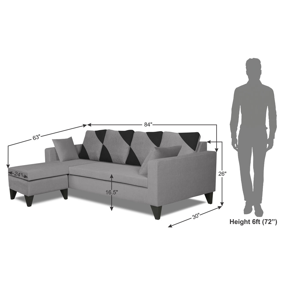 Adorn India Denver L Shape 5 Seater Sofa Set (Left Hand Side) (Grey)