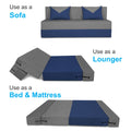 Adorn India Foam Easy Boom 3 Seater Sofa Cum Bed 5 X 6 (Blue & Grey) (1 Year Warranty)