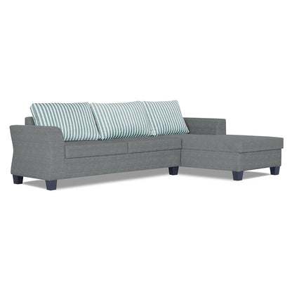 Adorn India Alexia Plus L Shape 5 Seater Sofa Set Stripes (Right Hand Side) (Grey)
