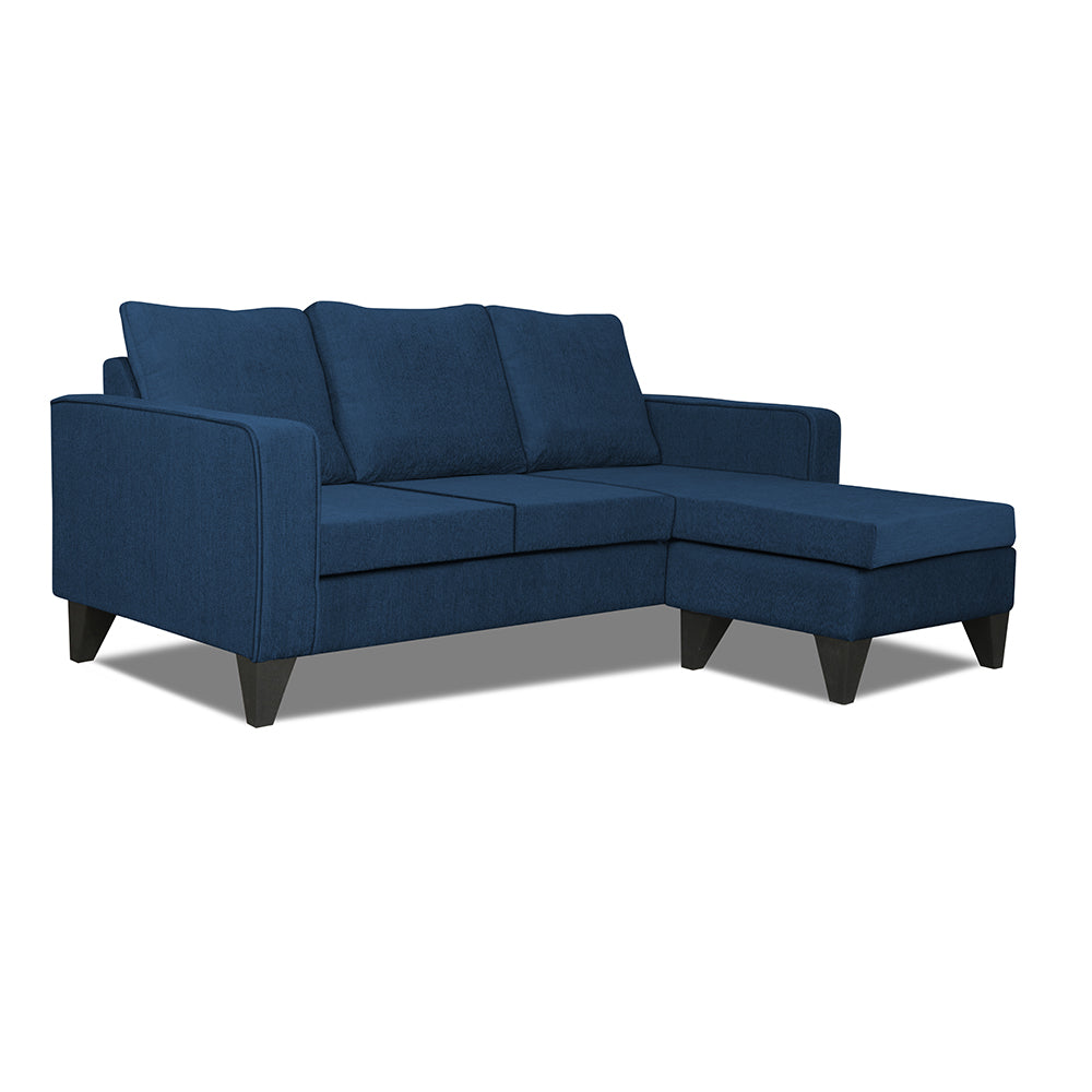 Adorn India Chandler L Shape 4 Seater Sofa Set Plain (Right Hand Side) (Blue)