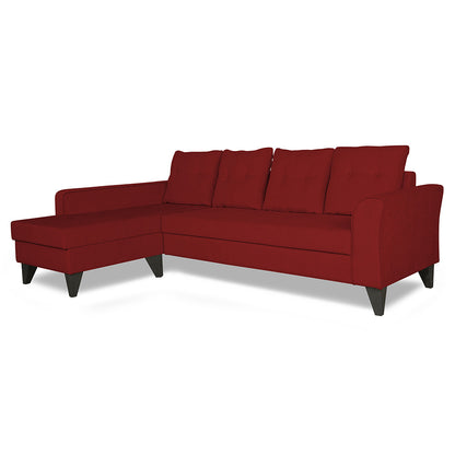 Adorn India Maddox Tufted L Shape 5 Seater Sofa Set (Left Hand Side) (Maroon)