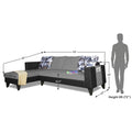 Adorn India Ashley L Shape 6 Seater Sofa Set Leatherette Fabric Digitel Print (Left Hand Side) (Grey & Black) (3 Year Warranty)