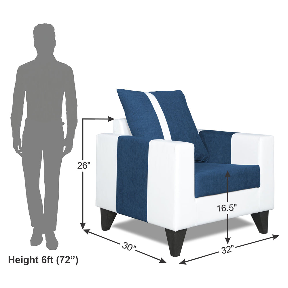 Adorn India Ashley Stripes Leatherette Fabric 1 Seater Sofa (Blue & White)