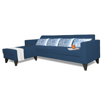 Adorn India Bladen L Shape 5 Seater Sofa Set Floral Print (Left Hand Side) (Blue)