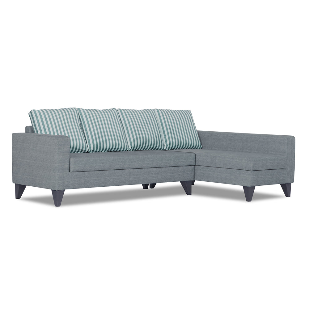 Adorn India Beetle Plus Stripes L Shape 6 Seater Sofa Set (Right Hand Side) (Grey)