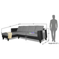 Adorn India Ashley L Shape 6 Seater Sofa Set Leatherette Fabric Plain (Left Hand Side) (Grey & Black) (3 Year Warranty)