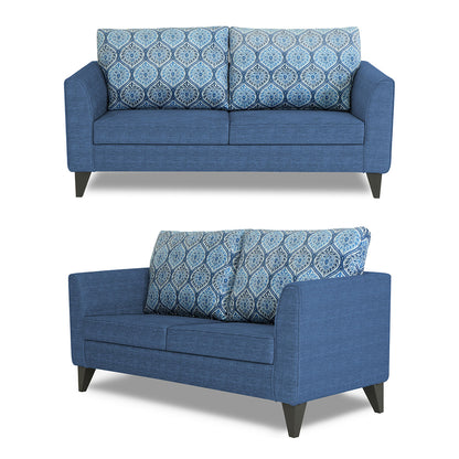 Adorn India Cortina Damask 3+2+1 6 Seater Sofa Set with Centre Table (Blue) Modern