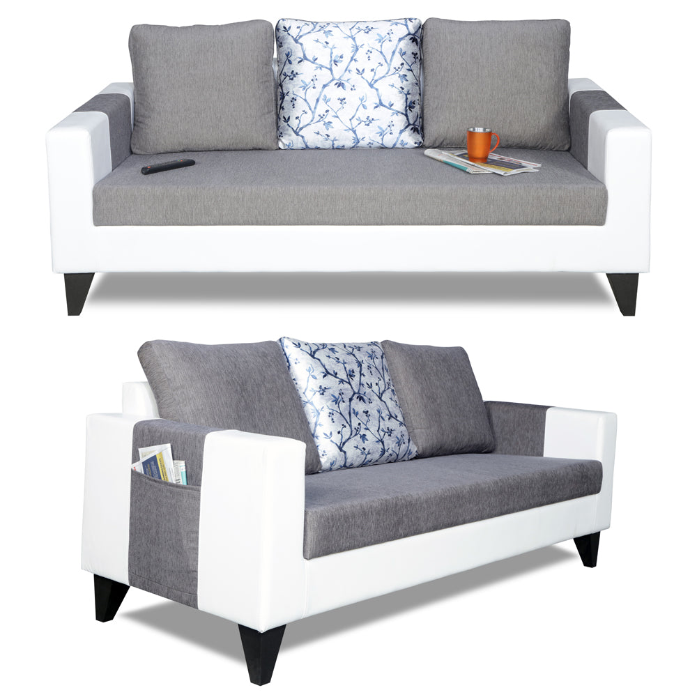Adorn India Ashley Digitel Print Leatherette 3-2-1 Six Seater Sofa Set (Grey & White)