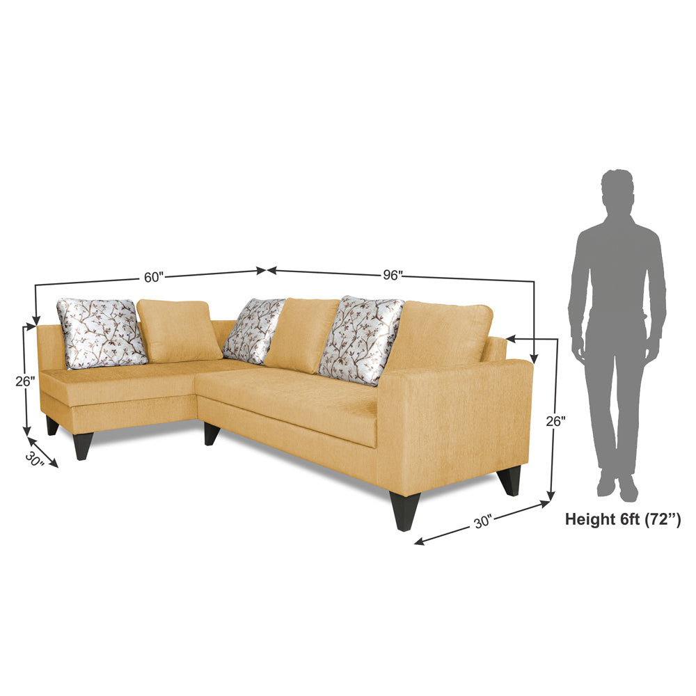 Adorn India Bryson L Shape 6 Seater Sofa Set Digitel Print (Left Hand Side) (Beige)