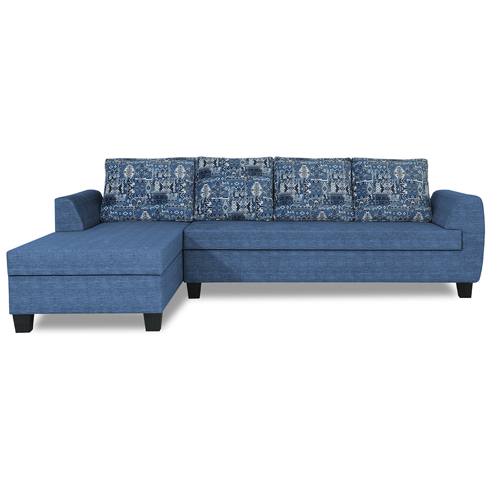 Adorn India Raiden Crafty L Shape 6 Seater Sofa Set with Center Table (Left Hand Side) (Blue)
