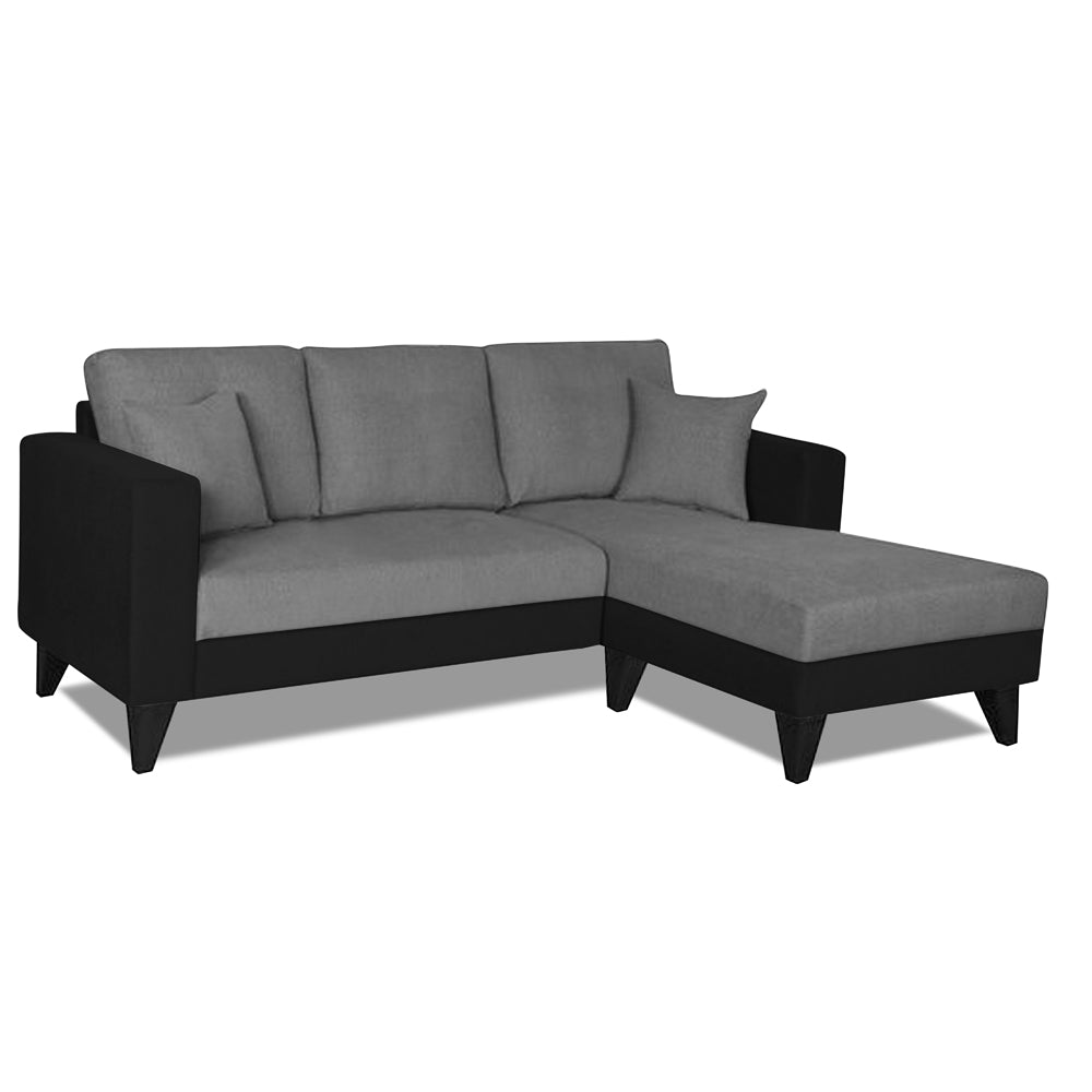 Adorn India Martin L Shape 4 Seater Sofa Set Two Tone (Right Hand Side) (Grey & Black)