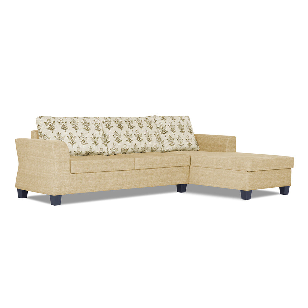 Adorn India Alexia Plus L Shape 5 Seater Sofa Set Leaf (Right Hand Side) (Beige)