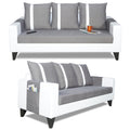 Adorn India Ashley Stripes Leatherette Fabric 3-2-1 Six Seater Sofa Set (Grey & White) (3 Year Warranty)