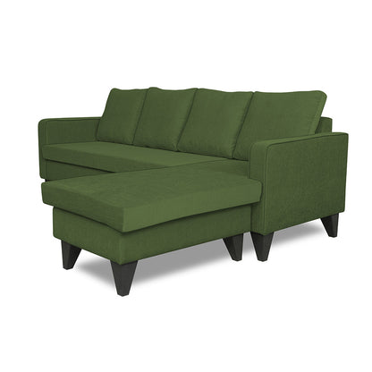 Adorn India Chandler L Shape 5 Seater Sofa Set Plain (Right Hand Side) (Green)