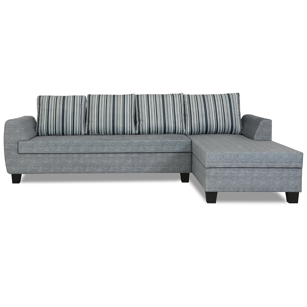 Adorn India Raiden Stripes L Shape 6 Seater Sofa Set with Center Table (Right Hand Side) (Grey)
