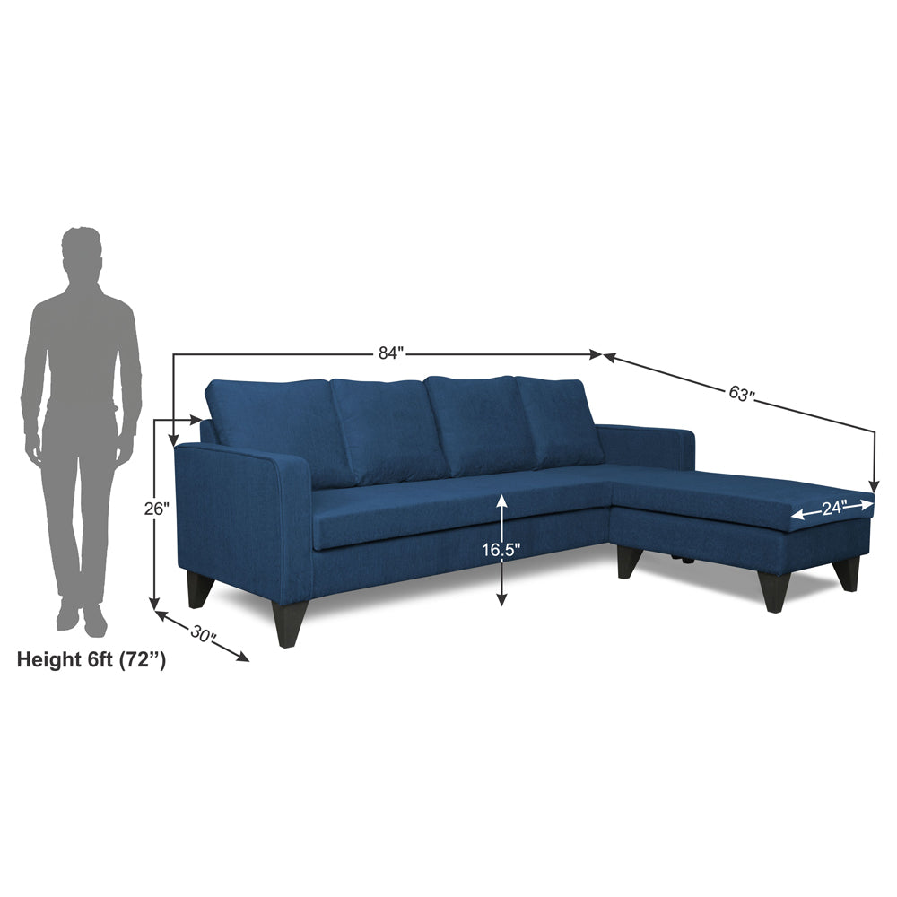 Adorn India Chandler L Shape 5 Seater Sofa Set Plain (Right Hand Side) (Blue)