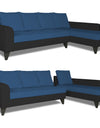 Adorn India Maddox L Shape 6 Seater Sofa Set Plain Two Tone (Right Hand Side) (Blue & Black)