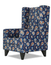 Adorn India Christopher 1 Seater Wing Chair Floral Print with Puffy (Blue)
