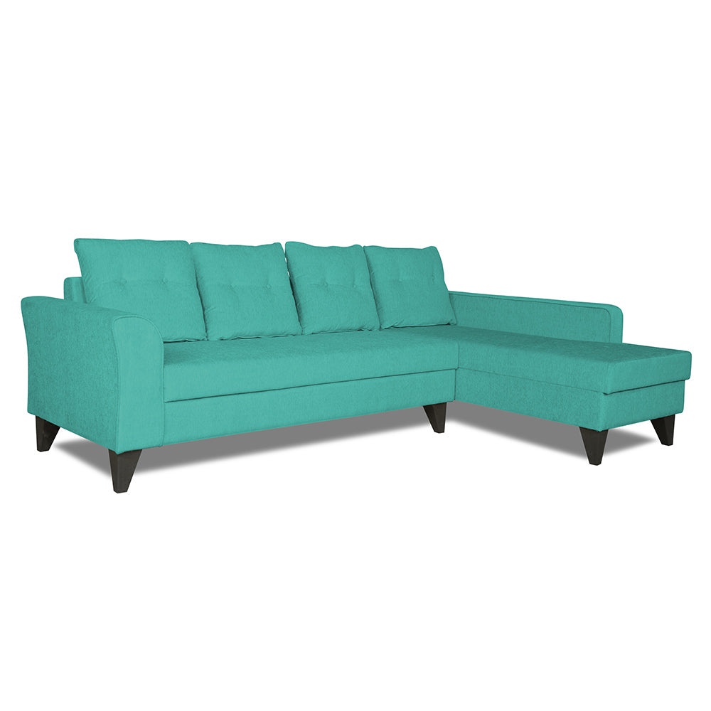 Adorn India Maddox Tufted L Shape 6 Seater Sofa Set (Right Hand Side) (Aqua Blue)