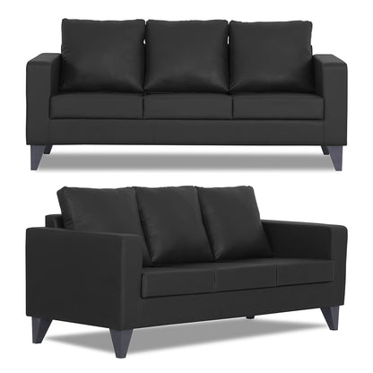 Adorn India Straight line Plus Leatherette 3+2 5 Seater Sofa Set (Black)