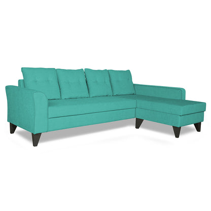 Adorn India Maddox Tufted L Shape 5 Seater Sofa Set (Right Hand Side) (Aqua Blue)