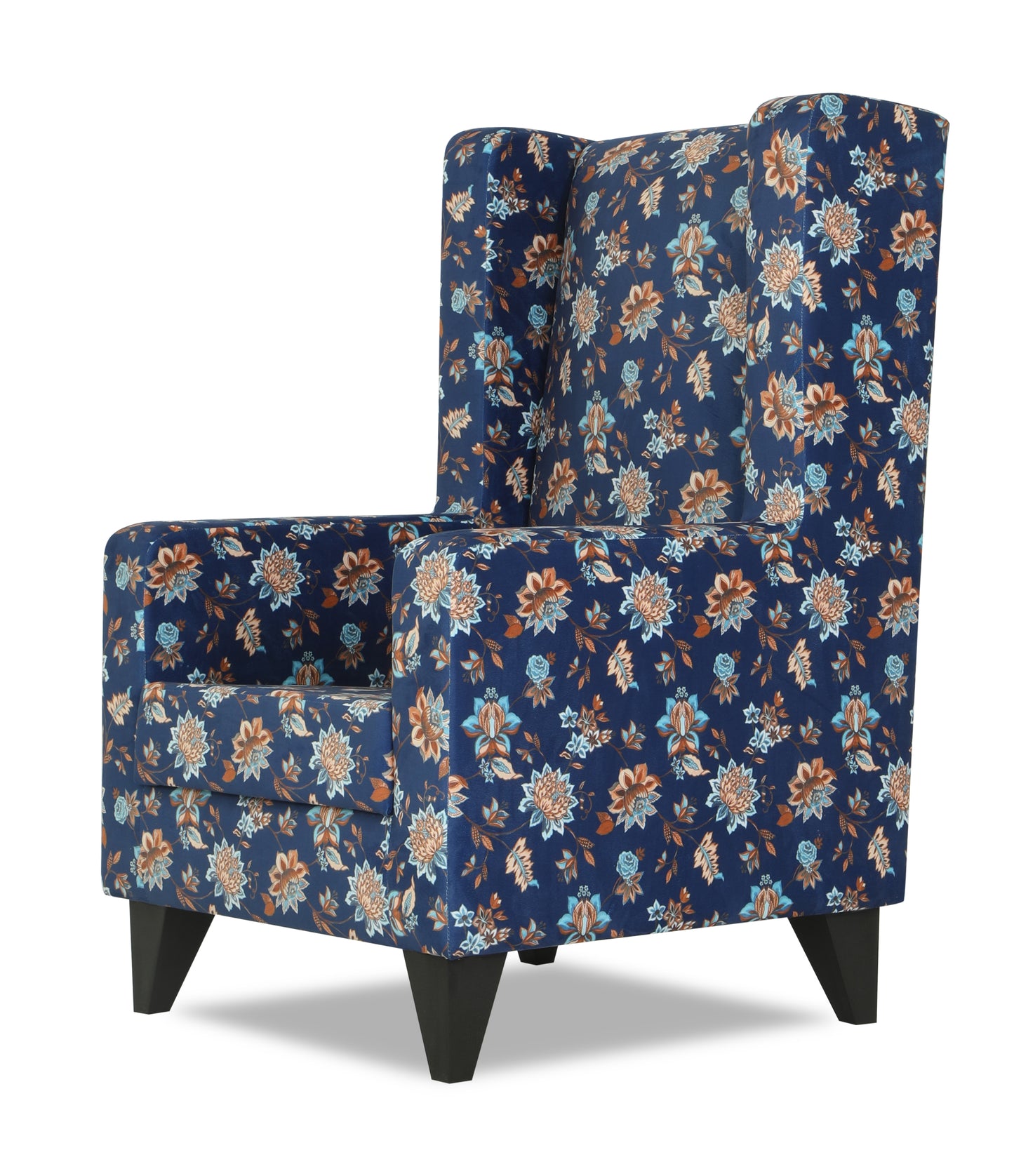 Adorn India Christopher 1 Seater Wing Chair Floral Print (Blue)
