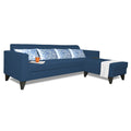 Adorn India Bladen L Shape 5 Seater Sofa Set Floral Print (Right Hand Side) (Blue)