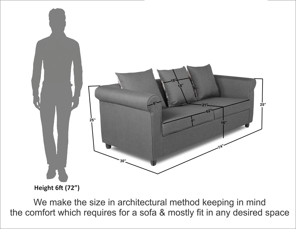 Adorn India Magnum 3 Seater Sofa (Light Grey)