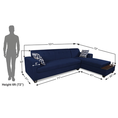 Adorn India Blazer L Shape 6 Seater Sofa Set (Right Side) (Blue)