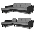 Adorn India Maddox Plain Two Tone L Shape 6 Seater Sofa Set LHS (Grey & Black) (3 Year Warranty)