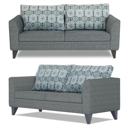 Adorn India Cortina Damask 3+2 5 Seater Sofa Set with Centre Table (Grey) Modern