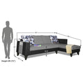Adorn India Ashley L Shape 6 Seater Sofa Set Leatherette Fabric Digitel Print (Right Hand Side) (Grey & Black) (3 Year Warranty)