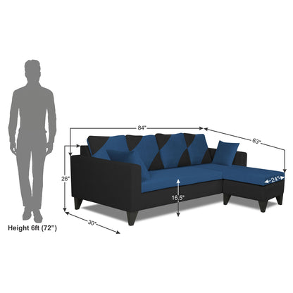 Adorn India Denver L Shape 5 Seater Sofa Set (Right Hand Side) (Blue & Black)