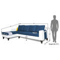 Adorn India Ashley Leatherette Fabric L Shape 6 Seater Sofa Set Plain (Left Hand Side) (Blue & White) (3 Year Warranty)