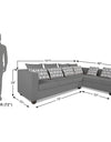 Adorn India Poland L Shape 5 Seater Sofa Set (Right Side) (Grey)