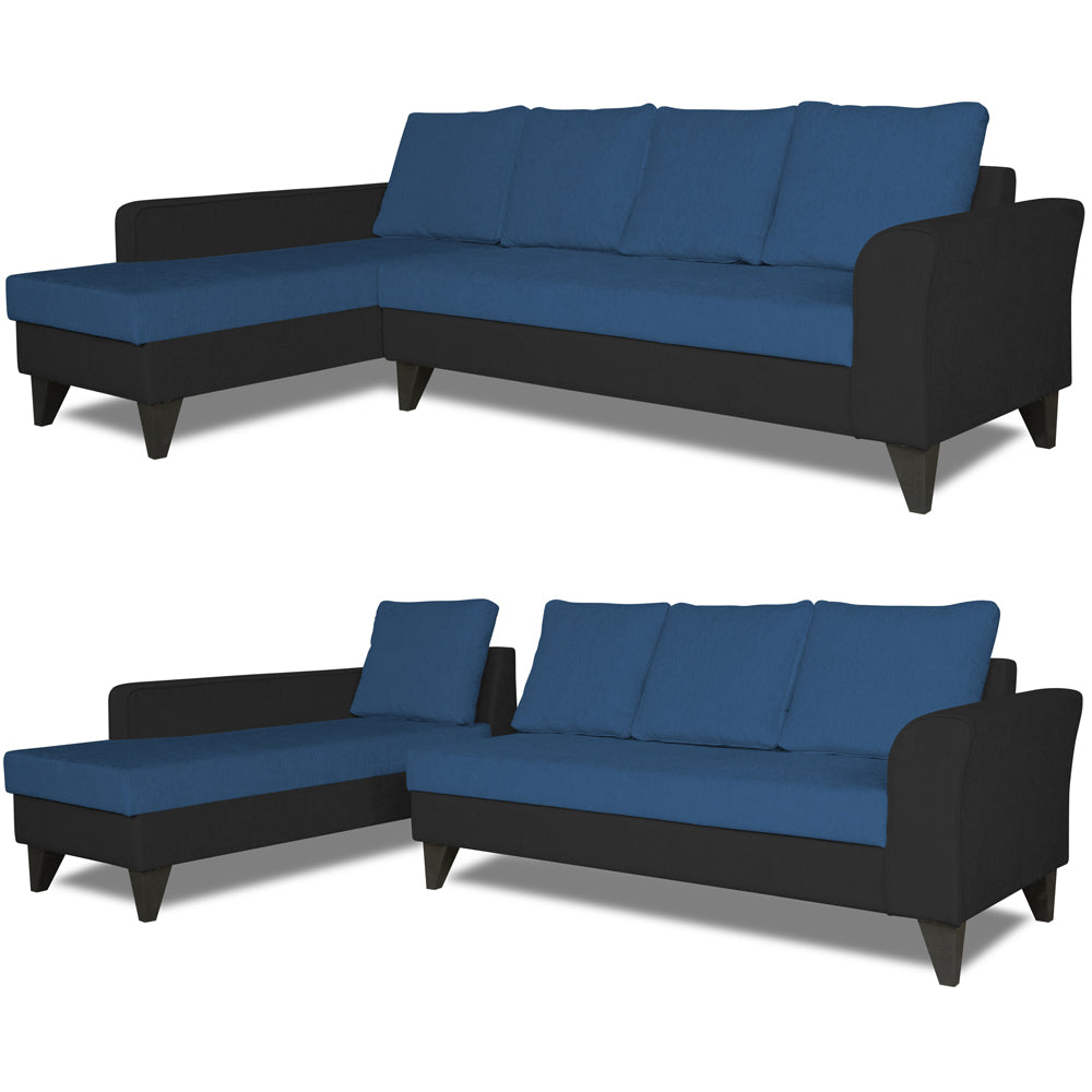Adorn India Maddox L Shape 6 Seater Sofa Set Plain Two Tone (Left Hand Side) (Blue & Black)