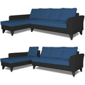 Adorn India Maddox Plain Two Tone L Shape 6 Seater Sofa Set LHS (Blue & Black) (3 Year Warranty)